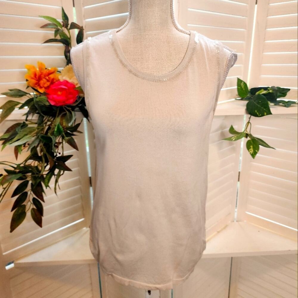 GIANNI TAUPE TANK WITH SEQUIN ACCENTS SIZE MED